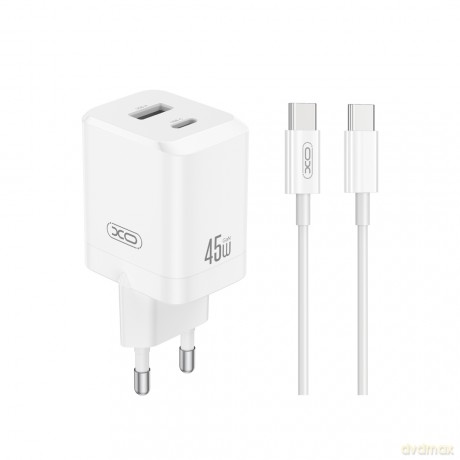 XO ładowarka sieciowa CE36 PD 45W 1x USB-C 1x USB biała + kabel USB-C - USB-C