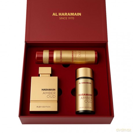 Amber Oud Ruby Edition - Woda perfumowana 75 ml + Woda perfumowana 30 ml + deodorant ve spreji 200 ml