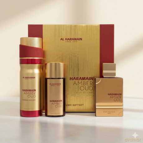 Amber Oud Ruby Edition - Woda perfumowana 75 ml + Woda perfumowana 30 ml + deodorant ve spreji 200 ml