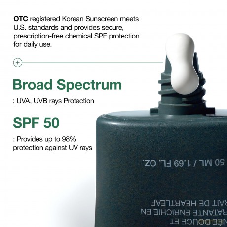 Moisturizing facial sunscreen SPF 50+ Heartleaf Silky (Moisture Mild Sunscreen) 50 ml