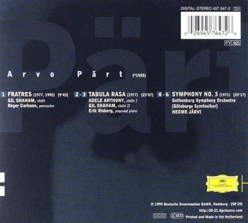 Various: Part Arvo:Fratres,Tabula Rasa (digipack) [CD]