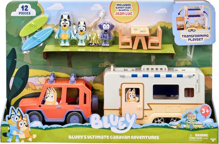 Bluey. Pełne przygód auto z przyczepą kempingową + 3 figurki