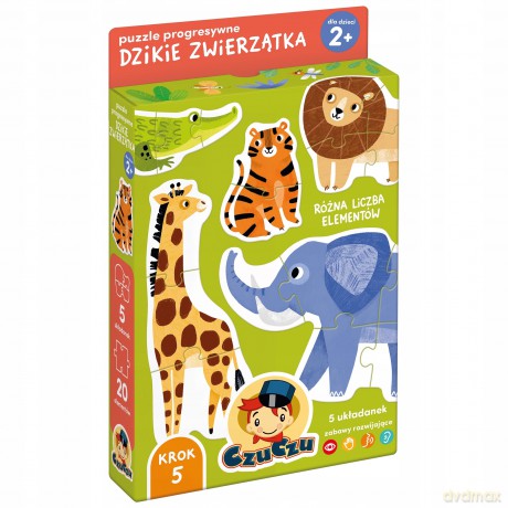 CzuCzu. Puzzle progresywne 20 elementów. Dzikie zwierzątka [PUZZLE]
