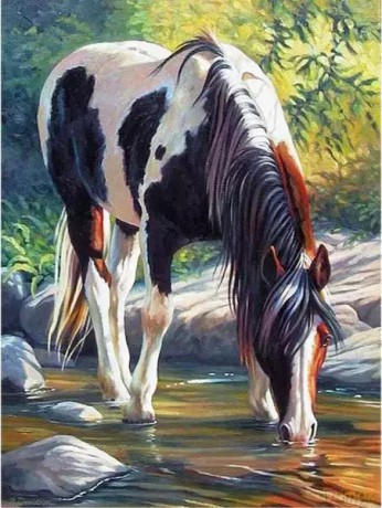 Diamentowa mozaika Koń pijący ze strumienia 30x40cm 2000382