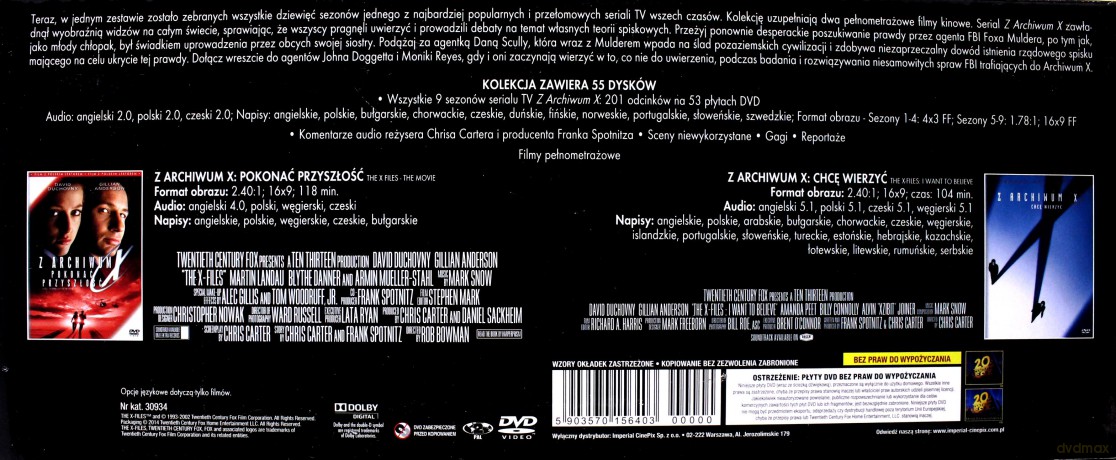Z archiwum X sezon 1-9+Z archiwum X: Pokonać przyszłość+Z archiwum X: Chcę wierzyć [BOX] [55DVD]