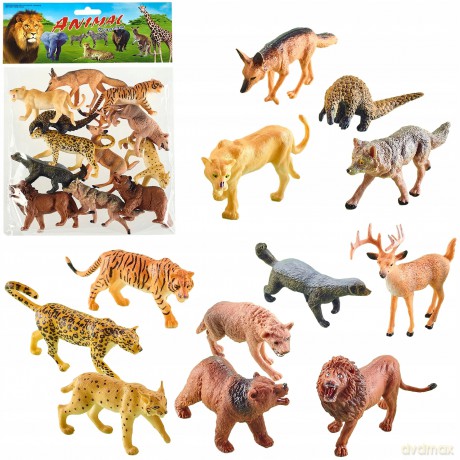 Figurki Dzikie Zwierzęta Safari Wild Zoo Zwierzątka Lew Kolekcja 12 Szt