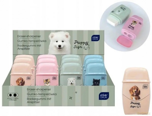 Gumko temperówka Interdruk Puppy Sign 2w1 temperówka i gumka szkolna