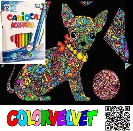 Kolorowanka welwetowa Colorvelvet 47x35 cm Yorkshire Terrier + 12 flamastrów Carioca [KSIĄŻKA]