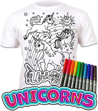 Koszulka do Malowania JEDNOROŻCE T-shirt + 10 zmywalne markery 9-11 lat