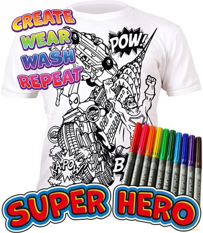 Koszulka do Malowania SUPERHERO T-shirt + 10 zmywalne markery 9-11 lat