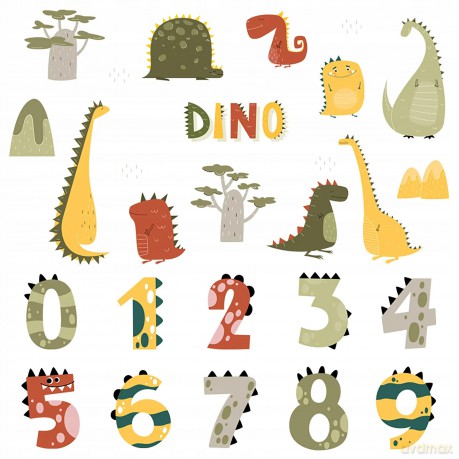 Naklejki Na Ścianę Sufit Pokoju Dziecka Cyfry Dino SAMOPRZYLEPNE Dinozaury