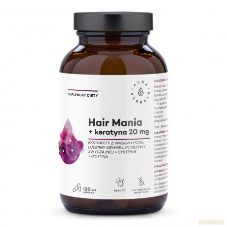AURA HERBALS Ashwagandha + Keratyna 20 mg Suplement diety Kapsułki 120 szt.