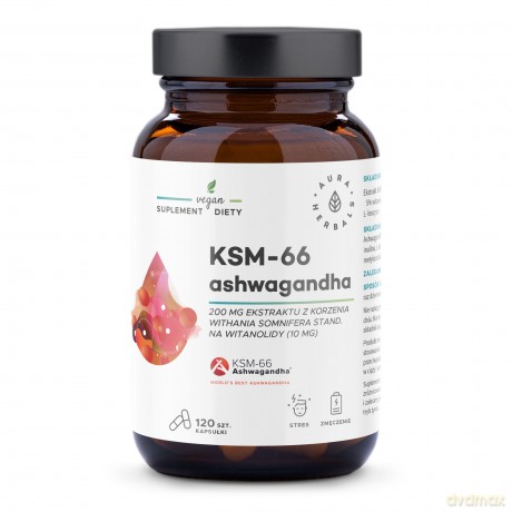 AURA HERBALS Ashwagandha KSM-66 Korzeń 200 mg Suplement diety Kapsułki 120 szt.