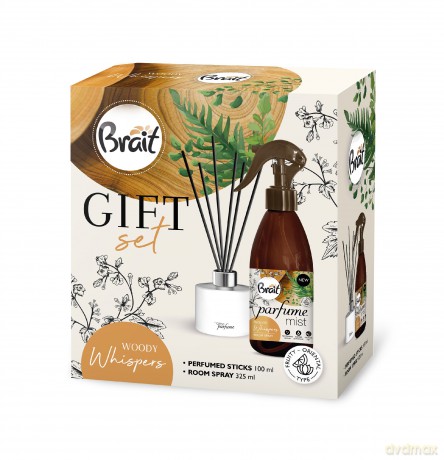 BRAIT Zestaw prezentowy Woody Whispers (pachnące patyczki 100ml + perfumowana mgiełka do wnętrz 325ml)