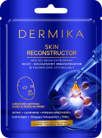 DERMIKA SKIN RECONSTRUCTOR Mocno skoncentrowany multi-kolagenowy rekonstruktor błyskawicznie liftingujący. Luksusowa aktywna maska w płacie na twarz.