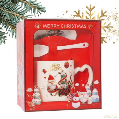 ECARLA Kubek ceramiczny świąteczny Boże Narodzenie w zestawie ze spodkiem i łyżeczką 400 ml KB20WZ2