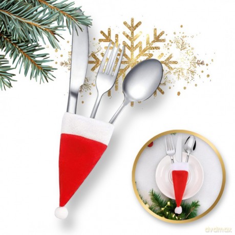 ECARLA Pokrowiec, etui na sztućce Boże Narodzenie Czapka Mikołaja 12cm x 6cm KSN68POJ 1 szt.