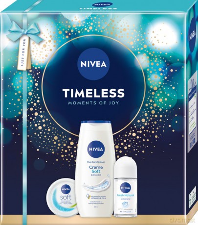 NIVEA Zestaw prezentowy damski Timeless (Antyperspirant roll-on 50ml + Krem nawilżający 100ml + Żel pod prysznic 250ml)