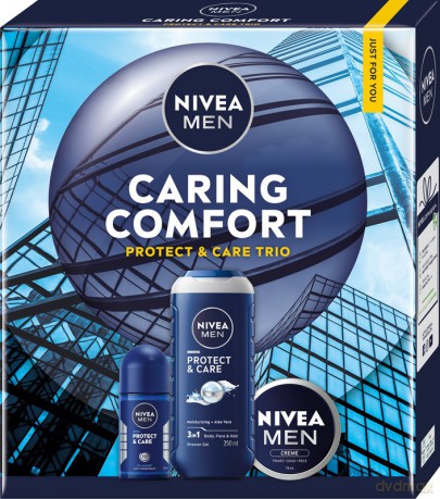 NIVEA Zestaw prezentowy męski Caring Comfort (Żel pod prysznic 250ml + Antyperspirant roll-on 50ml + Krem uniwersalny 75ml)
