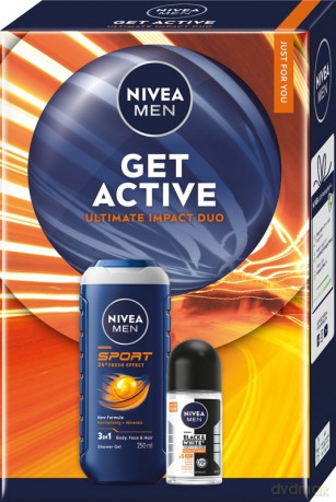 NIVEA Zestaw prezentowy męski Get Active (Żel pod prysznic 250ml + Antyperspirant roll-on 50ml)