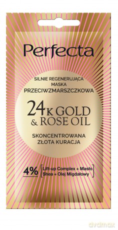 PERFECTA 24K Gold&Rose Oil Maska do twarzy silnie regenerująca przeciwzmarszczkowa 8 ml