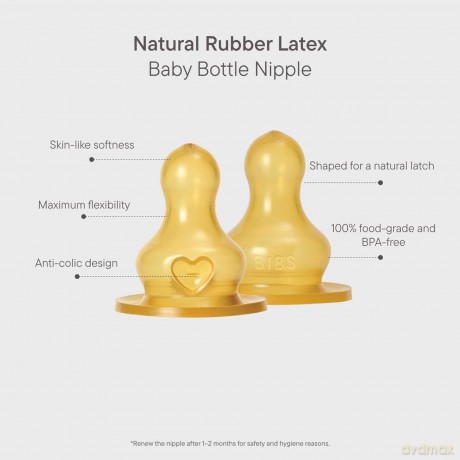 Smoczki do butelek BIBS - Baby Bottle Nipple Round Latex - 2 pack - Slow Flow