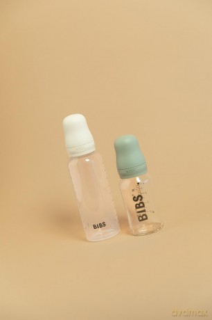 BIBS - Glass Baby Bottle Round Latex Slow Flow - Ivory - 120 ml