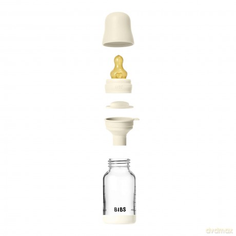 BIBS - Glass Baby Bottle Round Latex Slow Flow - Ivory - 120 ml