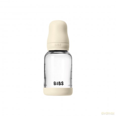 BIBS - Glass Baby Bottle Round Latex Slow Flow - Ivory - 120 ml