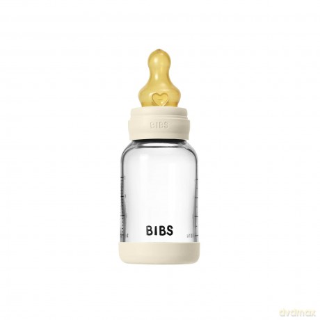 BIBS - Glass Baby Bottle Round Latex Slow Flow - Ivory - 120 ml