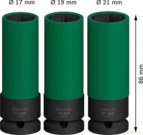 Bosch PRO Impact Socket Set, PET Covers, 1/2, Extra-Deep, 3 pcs (2608003033)