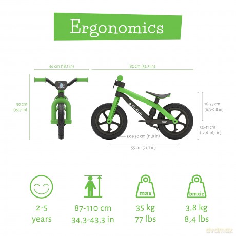 Chillafish - BMXie 2 12 Lightweight Balance Bike with Footbrake - Kiwi, 1.5-4 Years (CPMX02KIW)