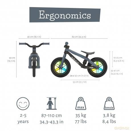 Chillafish - BMXie Glow 12 Lightweight Balance Bike with Light Wheels - Anthracite, 1.5-4 Years (CPMX04ANT)