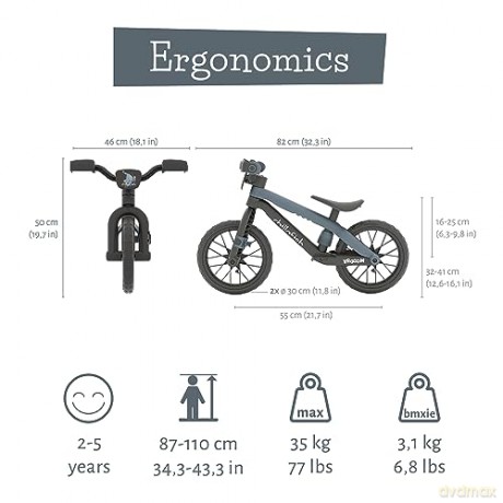Chillafish - BMXie Vroom 12 Lightweight Balance Bike - Anthracite, 1.5-4 Years (CPMX05ANT)