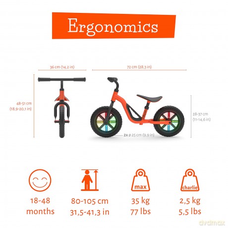 Chillafish - GLOW 10 Lightweight Balance Bike with Light Up Wheels - Orange, 1.5-4 Years (CPCH02ORA)