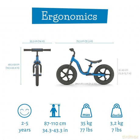 Chillafish - Sport 12 Lightweight Balance Bike with Rubberskin Tires - Navy, 1.5-4 Years (CPCH06NAV)