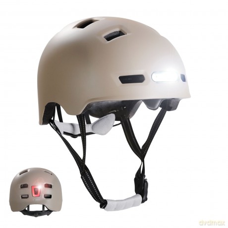 Crazy Safety - Urban bicycle and skater helmet with front and rear lights - Sand - M (54-57cm) (CS240201)