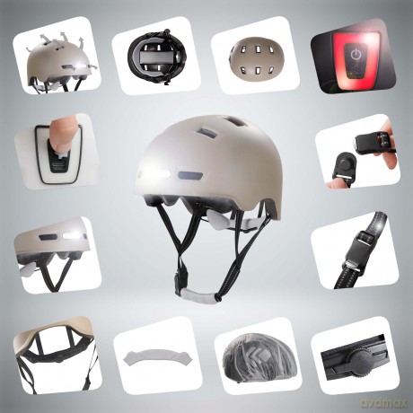 Crazy Safety - Urban bicycle and skater helmet with front and rear lights - Sand - M (54-57cm) (CS240201)