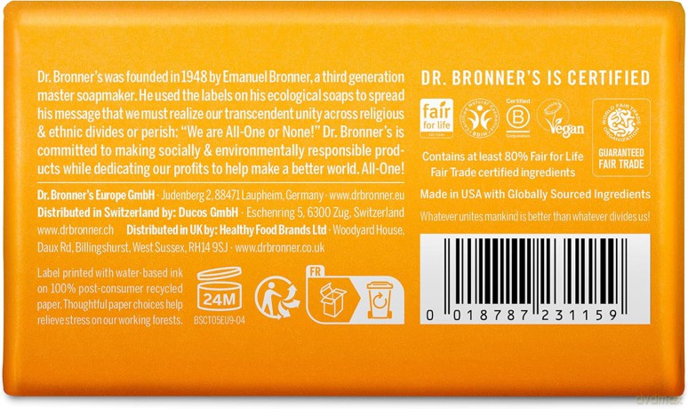 Mydło Dr. Bronner's - Bar Soap Citrus Orange 140 g