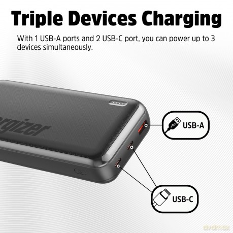 Energizer - 20K high capacity fast charging power bank - 20000mAh - Black