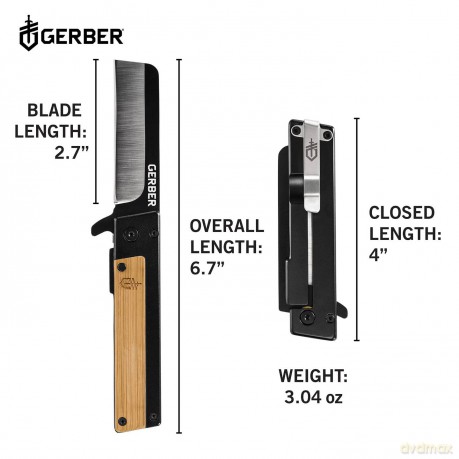 Gerber Folding Pocket Knife Blade Length 6.86 cm Quadrant Bamboo Design 30-001669