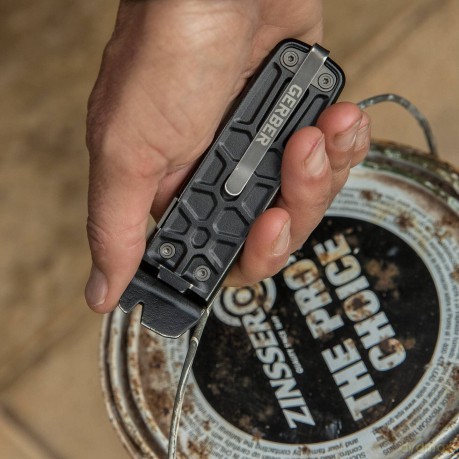 Gerber Multi-Tool with 7 Functions, Knife with Smooth Blade and Belt Clip, Lockdown Slim Pry, Cast Iron