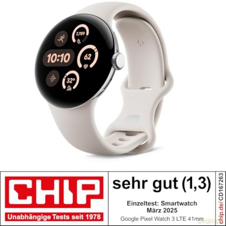 Google - Pixel Watch 3 45mm 4G Polished Silver/Porcelain