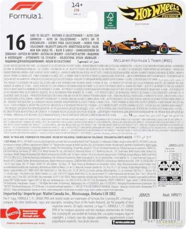 Hot Wheels - Formula 1 Tool 3 1:24 (JBM11)