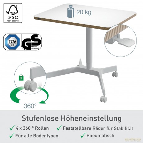 Leitz - Sit/standing desk Ergo Small manually w/wheels - white