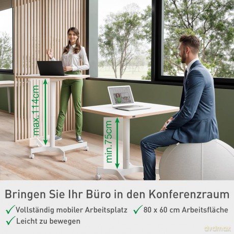 Leitz - Sit/standing desk Ergo Small manually w/wheels - white