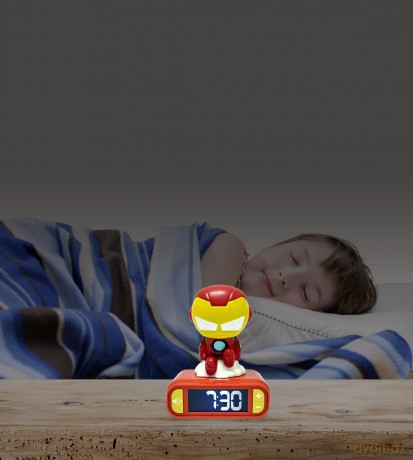 Lexibook - Iron Man Night Light Alarm Clock with Sounds - Red