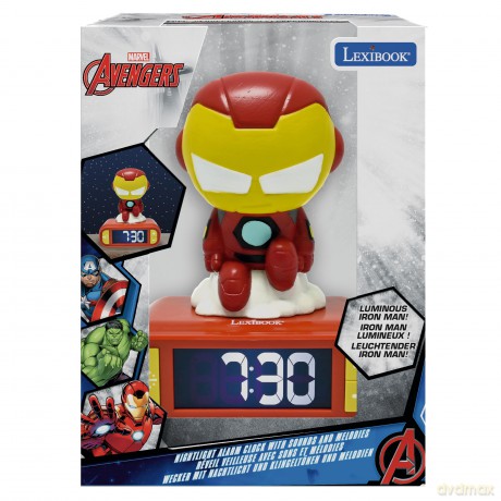 Lexibook - Iron Man Night Light Alarm Clock with Sounds - Red