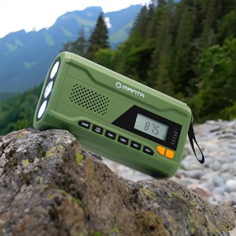 Manta - Portable Emergency crank FM Radio, Solar Power Bank, Flashlight