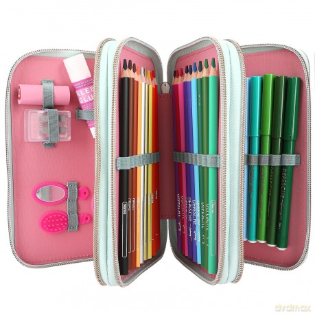 Piórnik Miss Melody - Triple Pencil Case With Horse Head Application - Sage Green